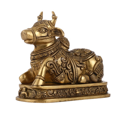 Superfine Engraved Brass Nandi idol - 6.5" Height - Budhshiv.com