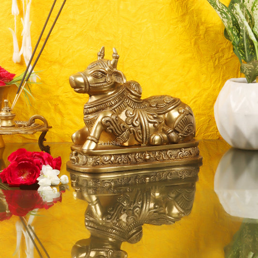 Superfine Engraved Brass Nandi idol - 6.5" Height - Budhshiv.com