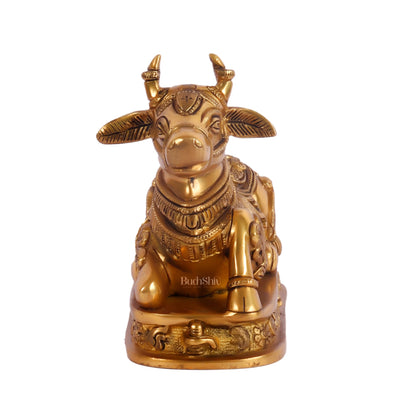 Superfine Engraved Brass Nandi idol - 6.5" Height - Budhshiv.com