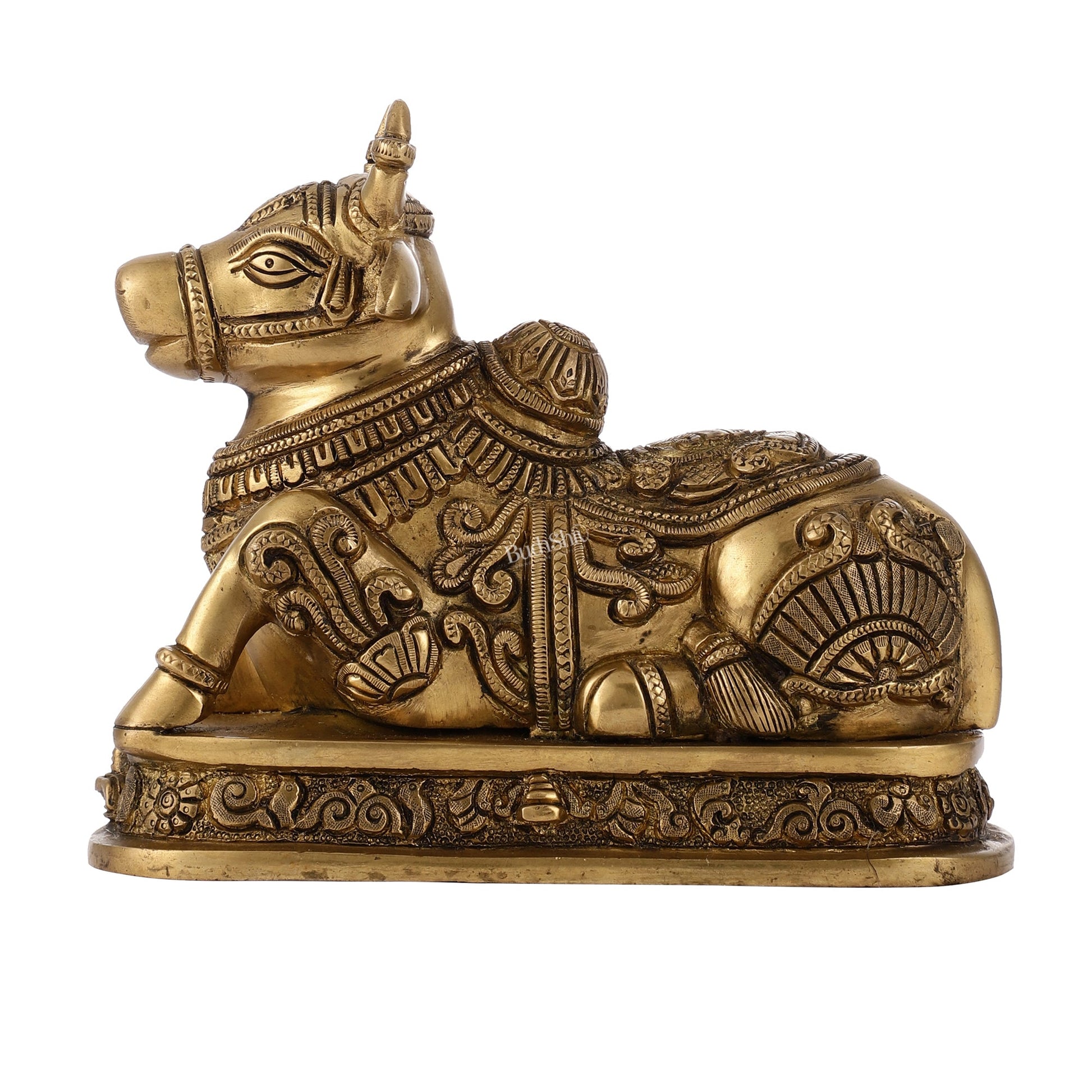 Superfine Engraved Brass Nandi idol - 6.5" Height - Budhshiv.com