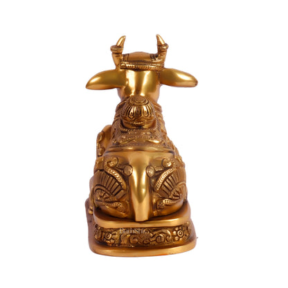 Superfine Engraved Brass Nandi idol - 6.5" Height - Budhshiv.com