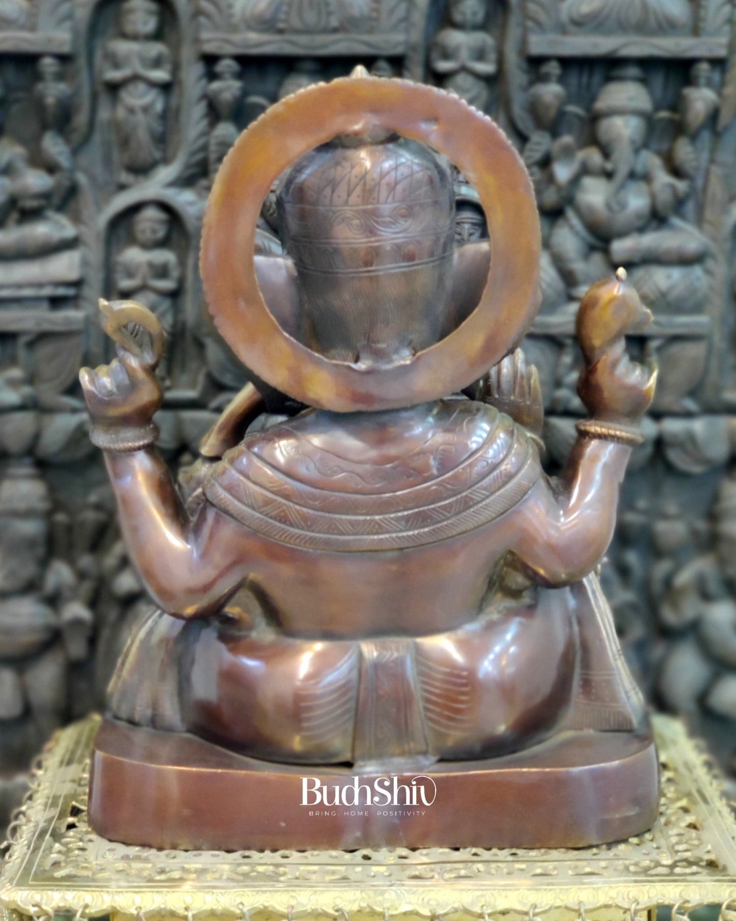 Superfine Handcrafted Brass Gajanand Statue - 22" Height, Beautiful Carvings, Fantastic Finish - Budhshiv.com