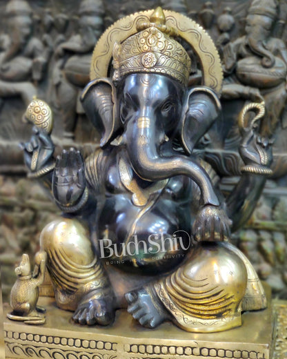 Superfine Handcrafted Brass Gajanand Statue - 22" Height, Beautiful Carvings, Fantastic Finish - Budhshiv.com