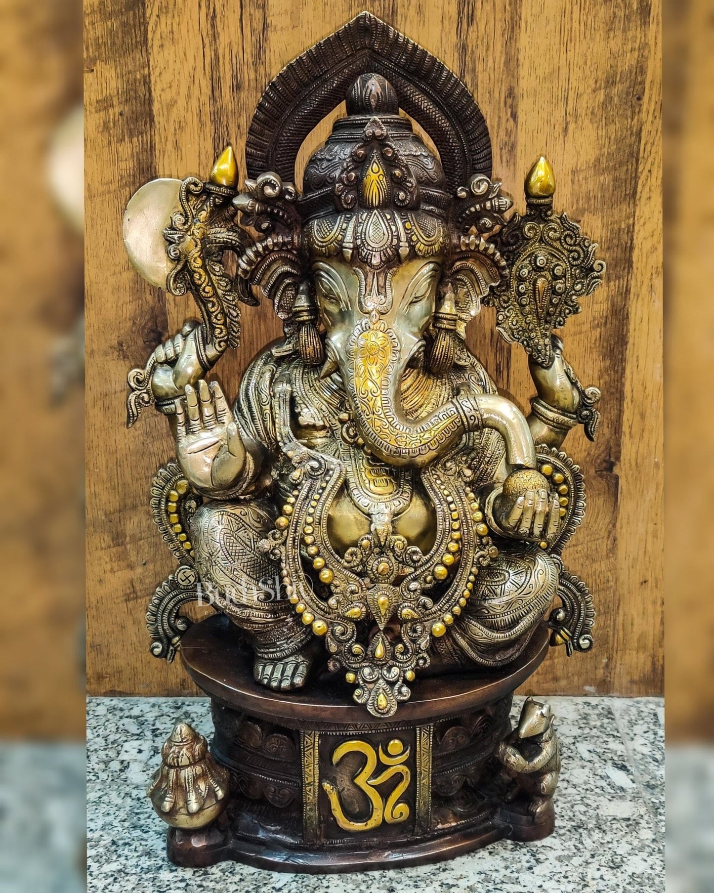 Superfine Handcrafted Brass Ganesha Statue - 22.5" Height - Budhshiv.com