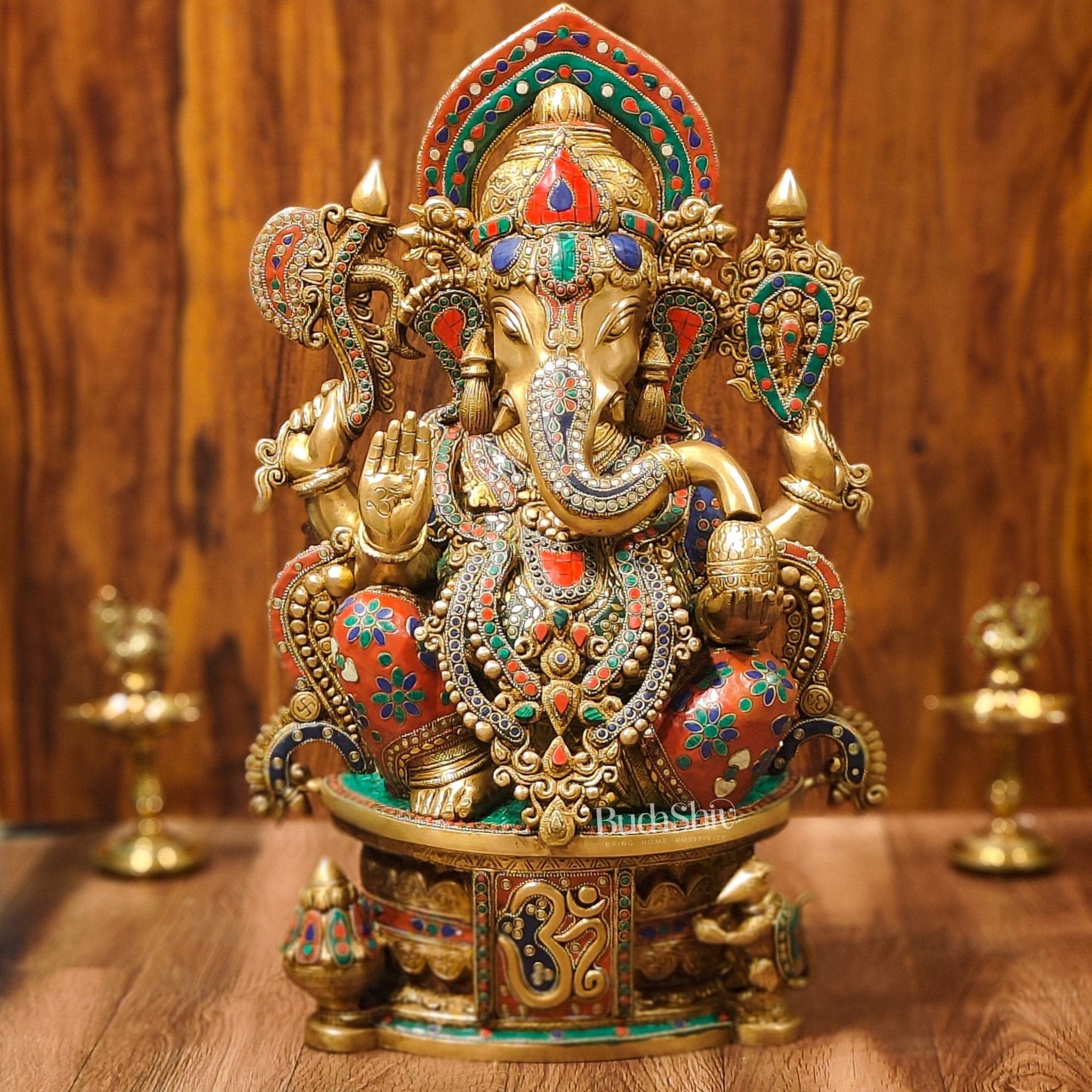 Buy Superfine Handcrafted Brass Ganesha Statue With Floral Stonework ...