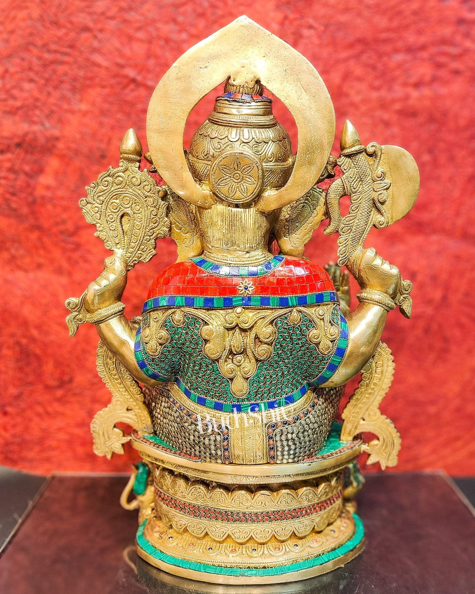 Superfine Handcrafted Brass Ganesha Statue with Rings and Stonework 23 inches - Budhshiv.com