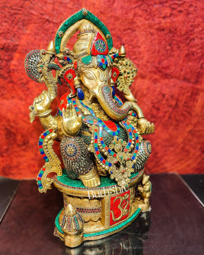 Superfine Handcrafted Brass Ganesha Statue with Rings and Stonework 23 inches - Budhshiv.com