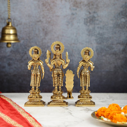 Superfine Handcrafted Brass Lord Murugan with Devasena and Valli Idols | 8" Height - Budhshiv.com