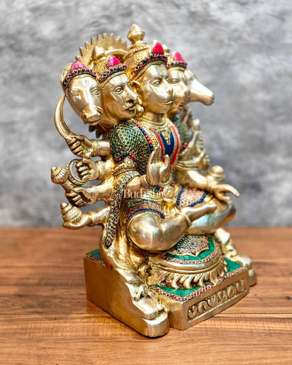Superfine Handcrafted Brass Panchmukhi Hanuman Idol 17 inch with stonework - Budhshiv.com