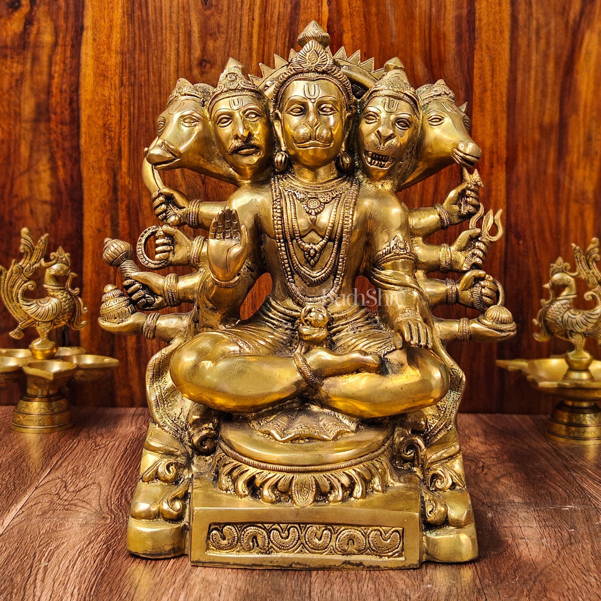 Superfine Handcrafted Brass Panchmukhi Hanuman Idol | Divine Blessings 17" - Budhshiv.com