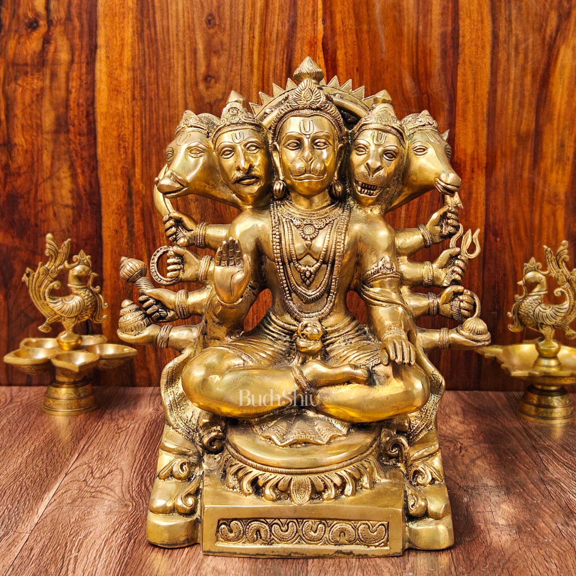 Superfine Handcrafted Brass Panchmukhi Hanuman Idol | Divine Blessings 17" - Budhshiv.com