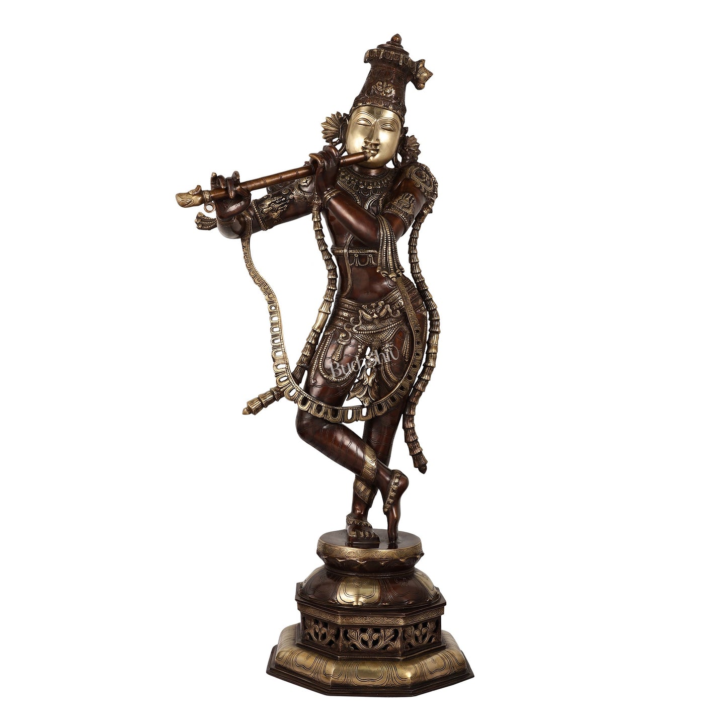 Superfine Handcrafted Krishna Sculpture | Premium Quality Brass | 45 inch - Budhshiv.com