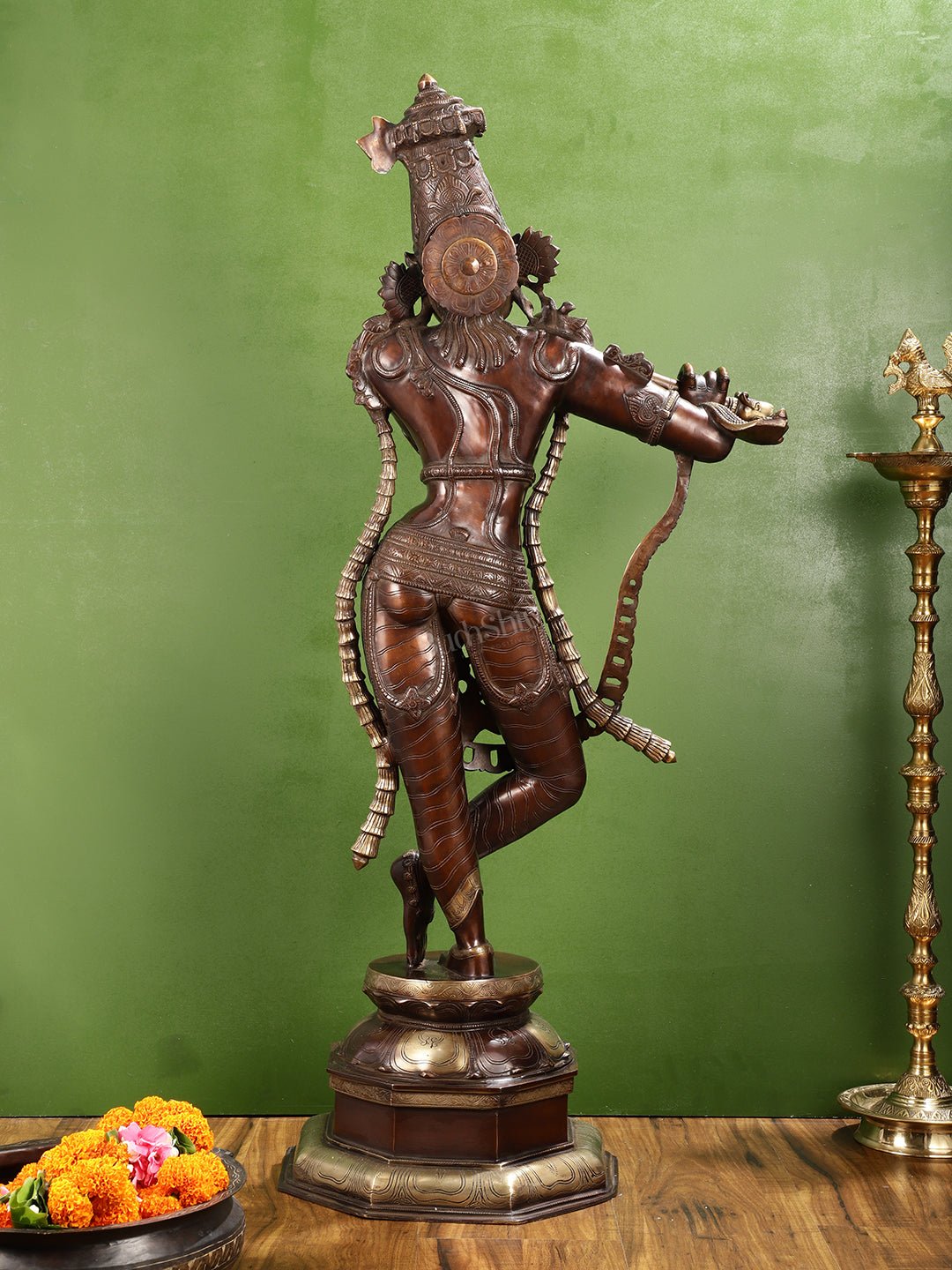 Superfine Handcrafted Krishna Sculpture | Premium Quality Brass | 45 inch - Budhshiv.com