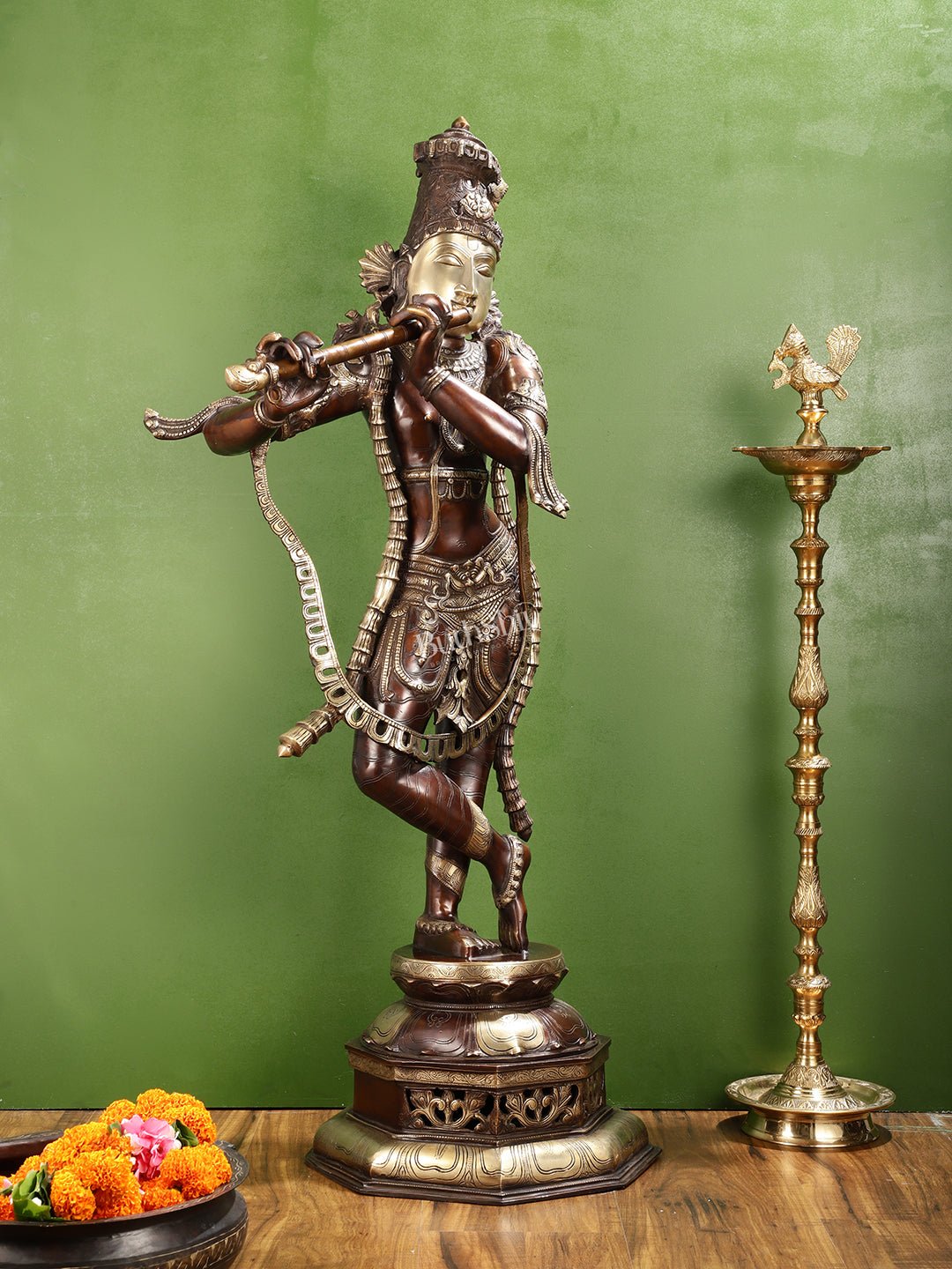 Superfine Handcrafted Krishna Sculpture | Premium Quality Brass | 45 inch - Budhshiv.com