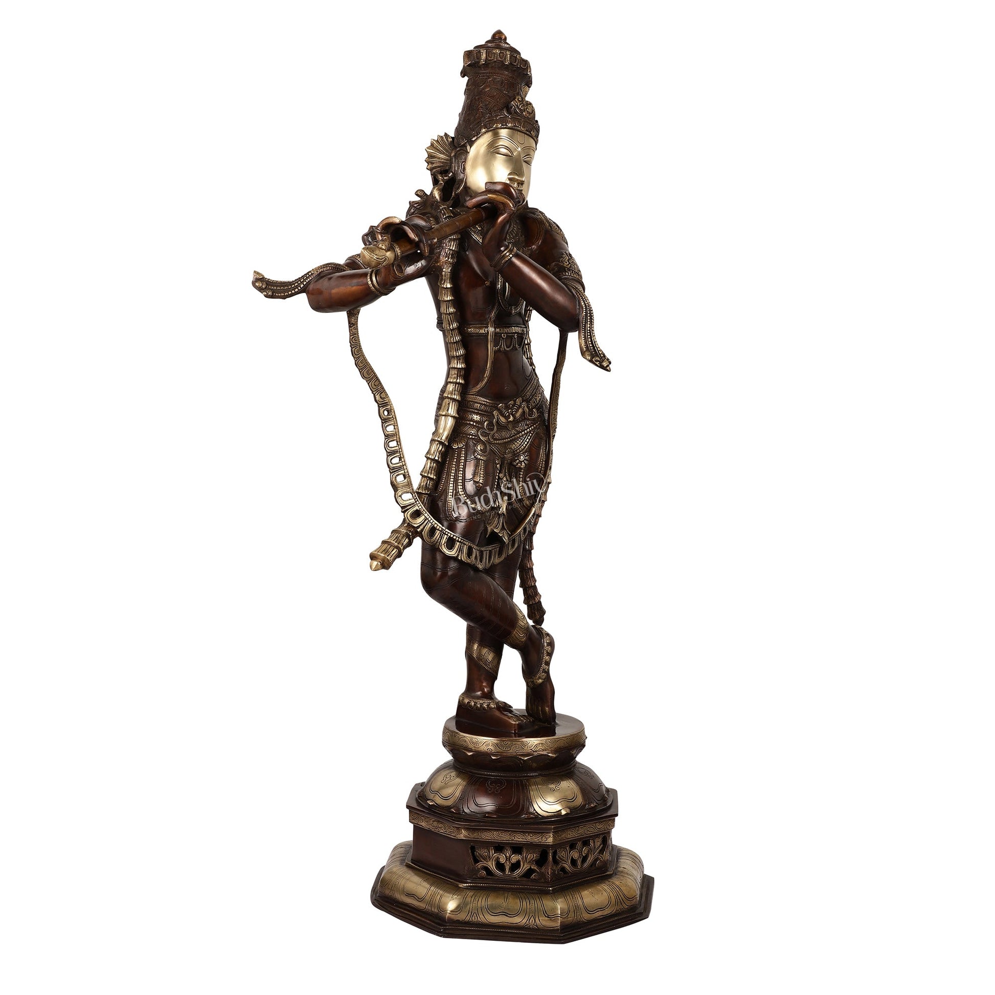 Superfine Handcrafted Krishna Sculpture | Premium Quality Brass | 45 inch - Budhshiv.com