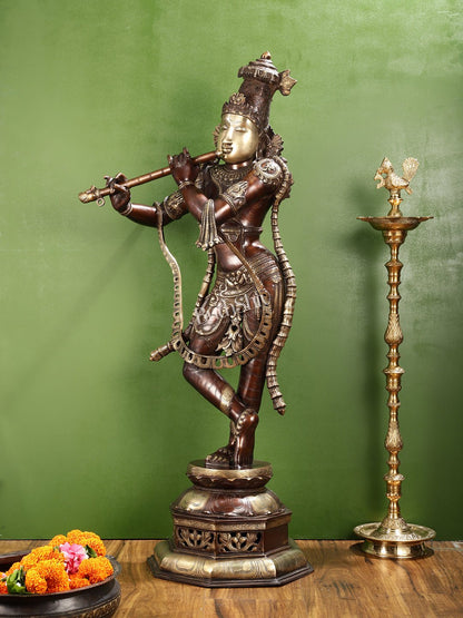 Superfine Handcrafted Krishna Sculpture | Premium Quality Brass | 45 inch - Budhshiv.com