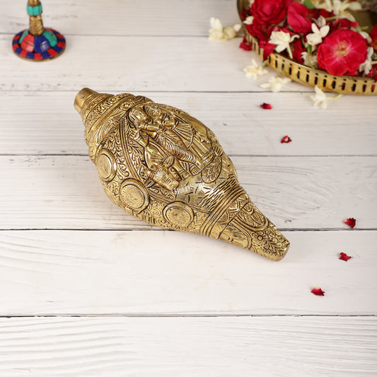 Superfine Handcrafted Shankh with Radha Krishna Carvings 9 inch - Budhshiv.com