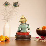 Superfine Handpainted Brass Lord Kubera Idol | 8" - Budhshiv.com