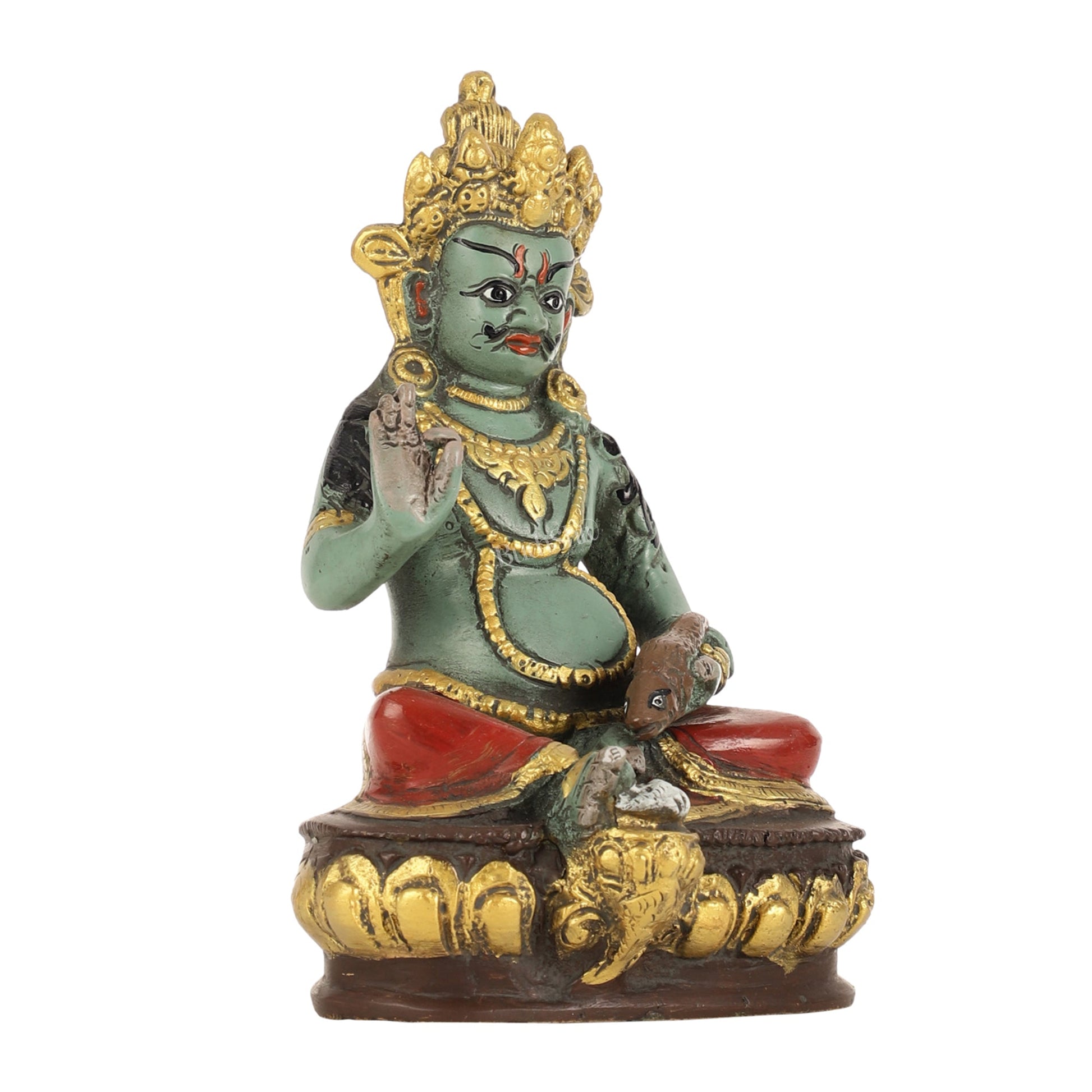 Superfine Handpainted Brass Lord Kubera Idol | 8" - Budhshiv.com
