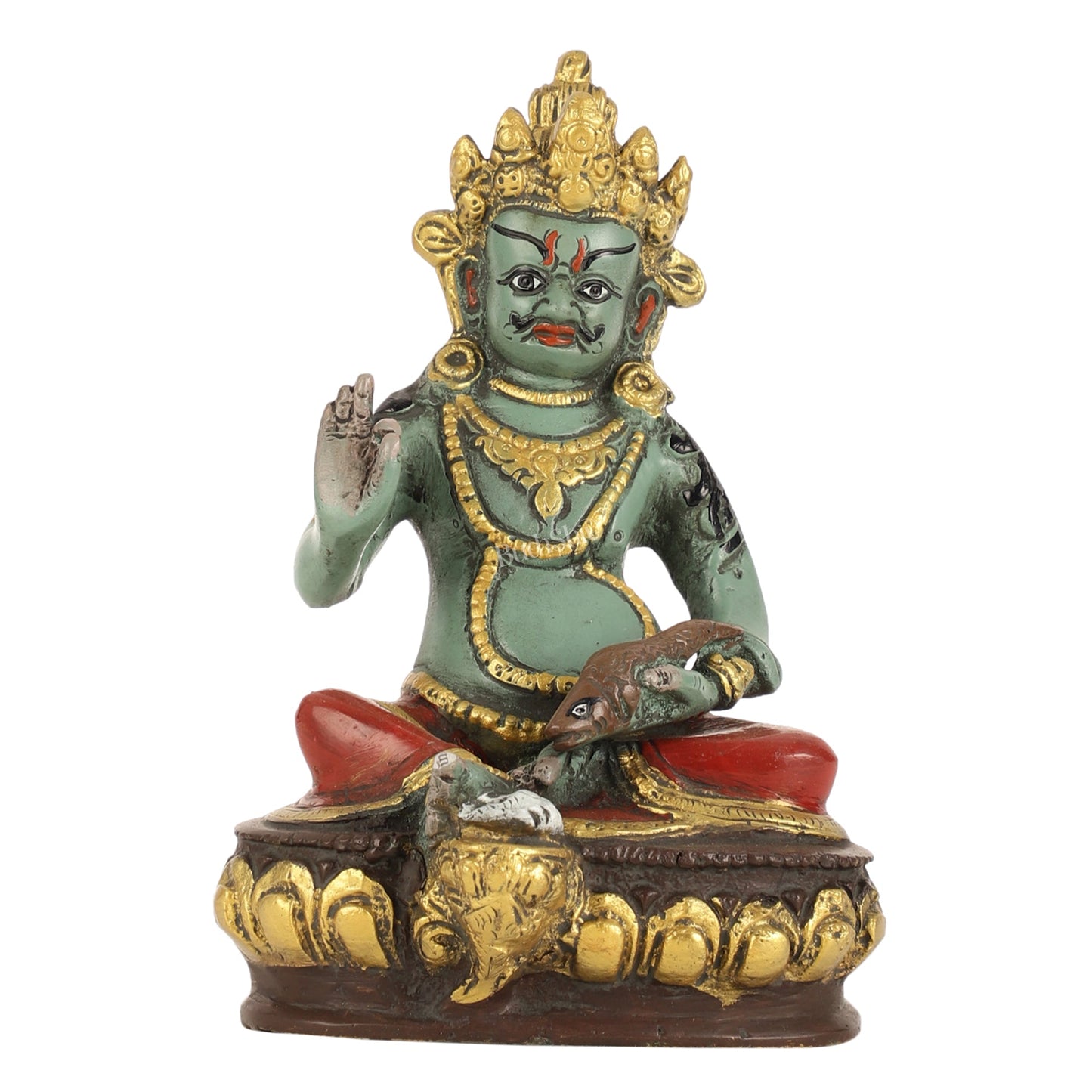 Superfine Handpainted Brass Lord Kubera Idol | 8" - Budhshiv.com