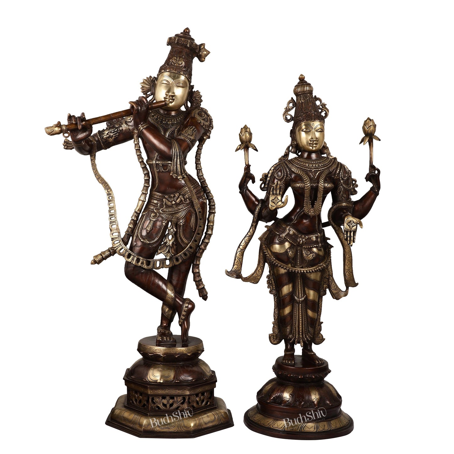 Superfine Large Radha Krishna statue - Premium Quality Brass 45 inch - Budhshiv.com