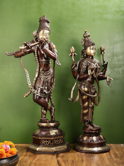 Superfine Large Radha Krishna statue - Premium Quality Brass 45 inch - Budhshiv.com