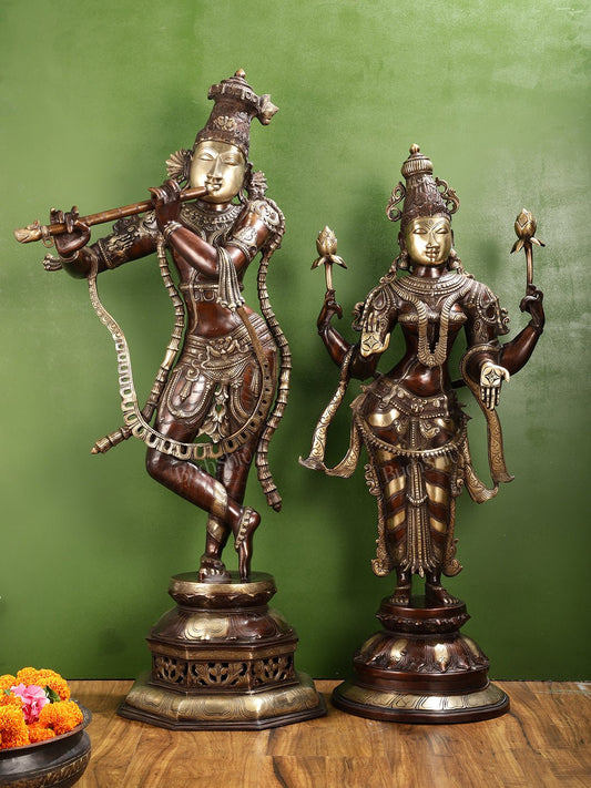 Superfine Large Radha Krishna statue - Premium Quality Brass 45 inch - Budhshiv.com