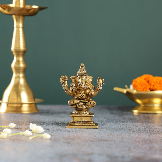 Superfine Small Brass Ganesha Idol | 4 inch - Budhshiv.com