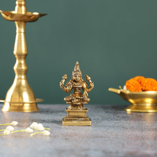 Superfine Small Brass Lakshmi Idol | 4.5" - Budhshiv.com