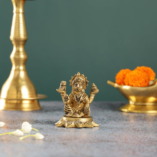 Superfine Small Brass Lakshmi Idol with owl | 3" Height - Budhshiv.com