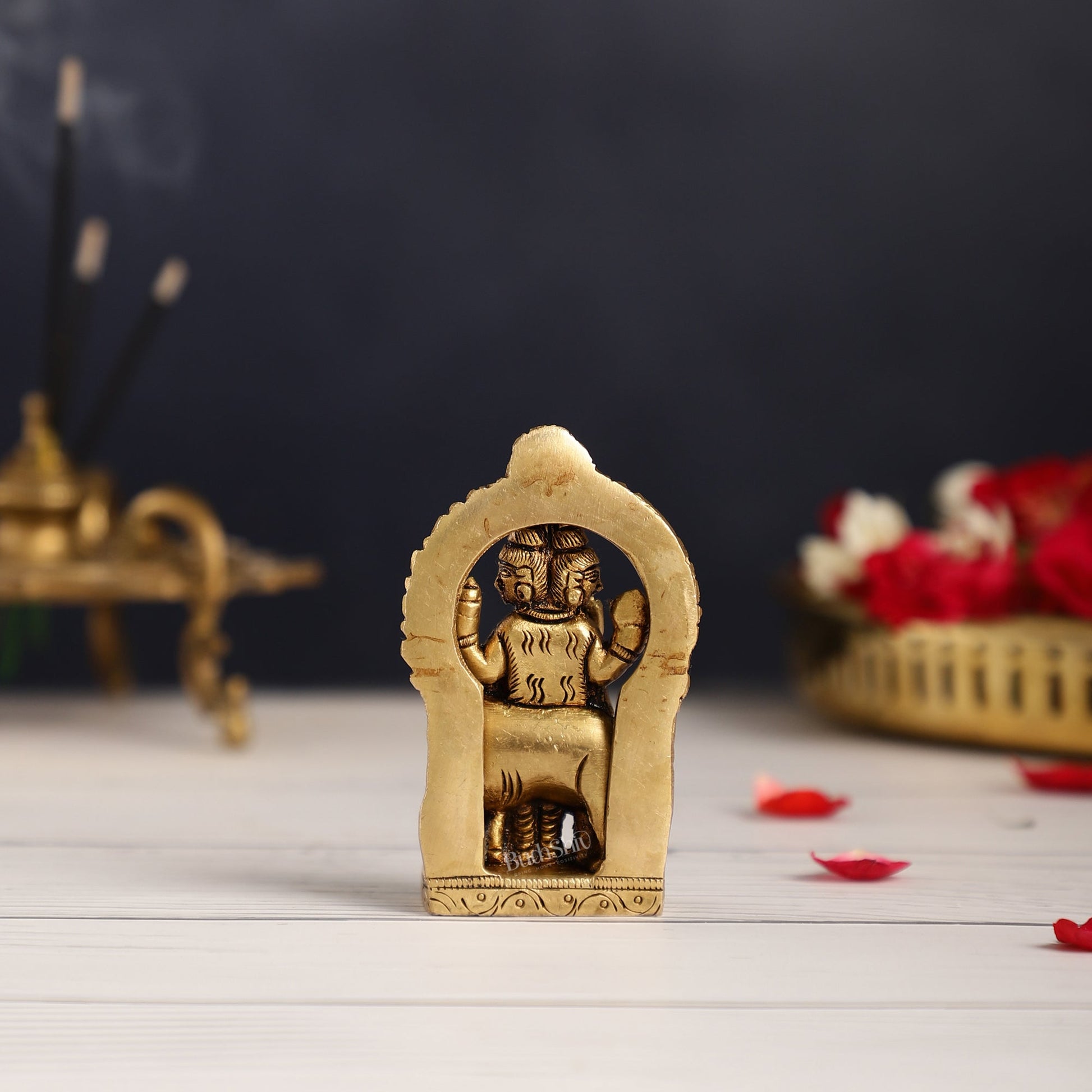 Superfine Small Brass Lord Dattatreya Guru Idol | Height 3.5 inch - Budhshiv.com