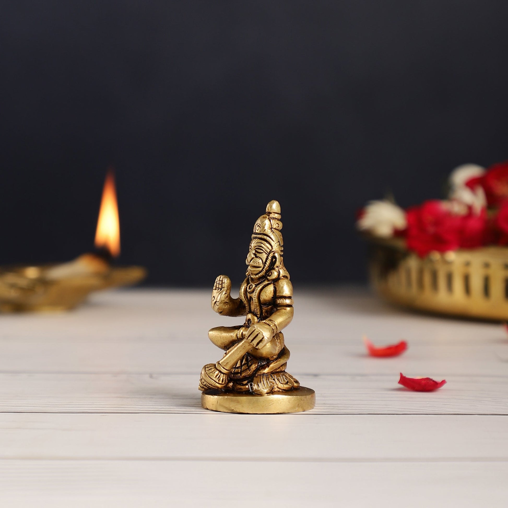 Superfine Small Brass Lord Hanuman Idol for Home Temple | Height 3 inch - Budhshiv.com