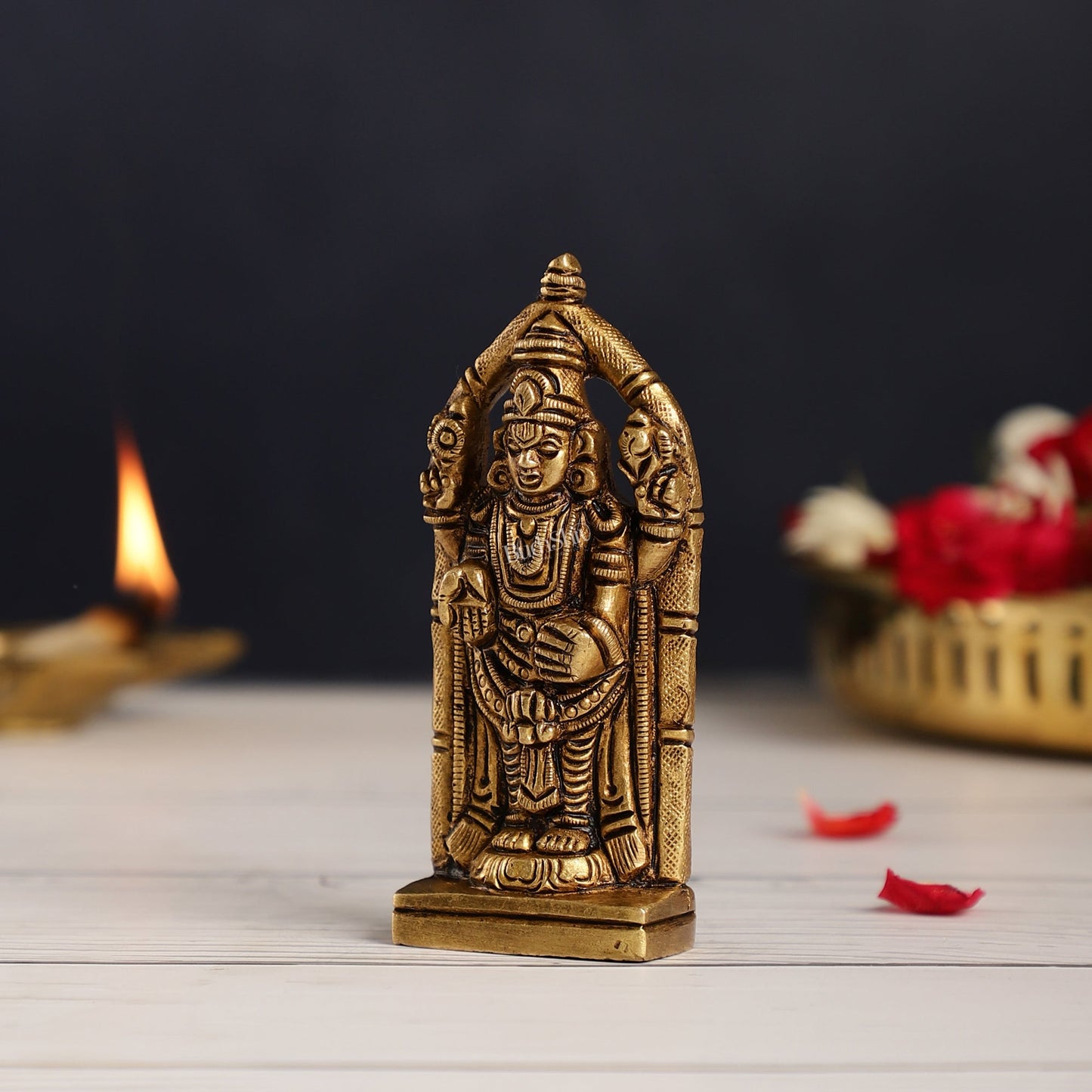 Superfine Small Brass Tirupati Balaji Idol | Height 4 inch - Budhshiv.com