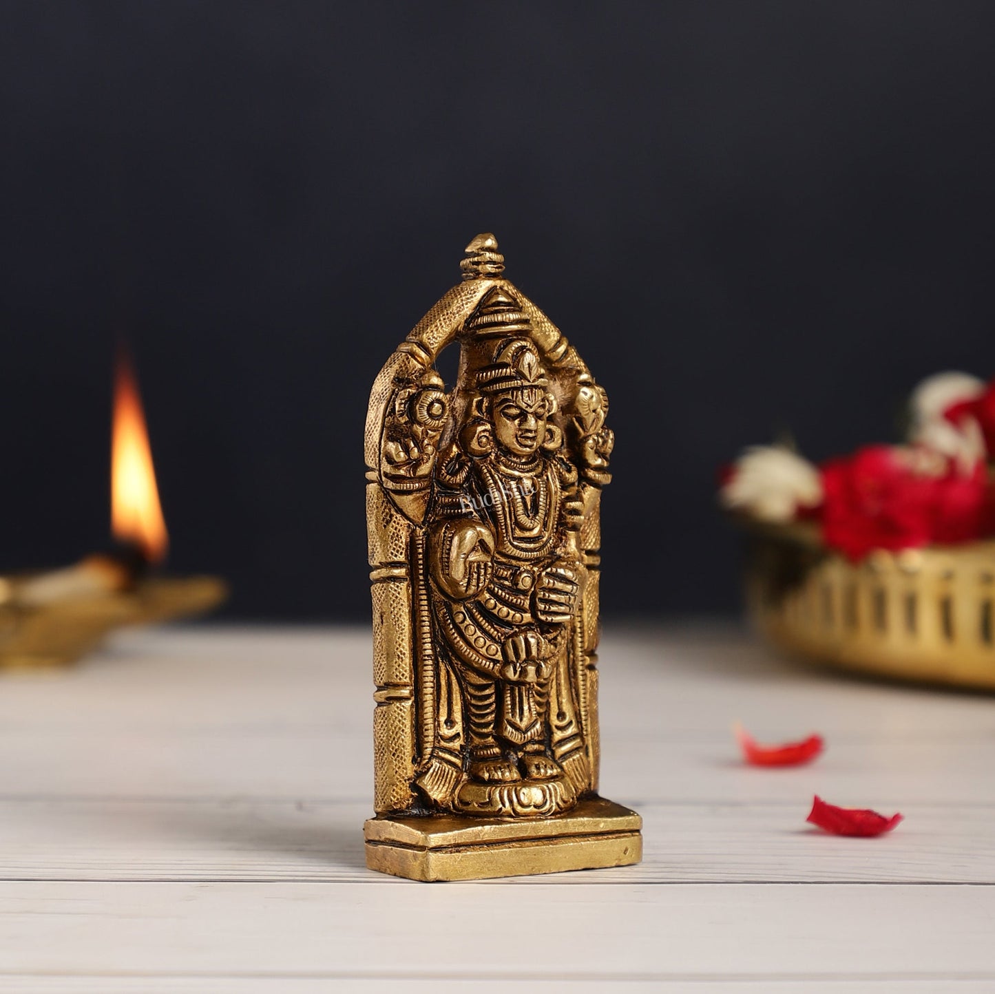 Superfine Small Brass Tirupati Balaji Idol | Height 4 inch - Budhshiv.com