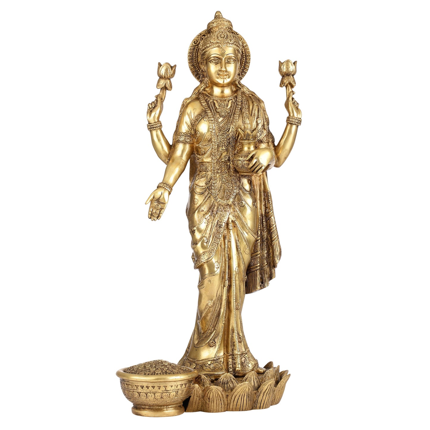 Superfine Standing Dhan Lakshmi Brass Murti - 25 inch - Budhshiv.com