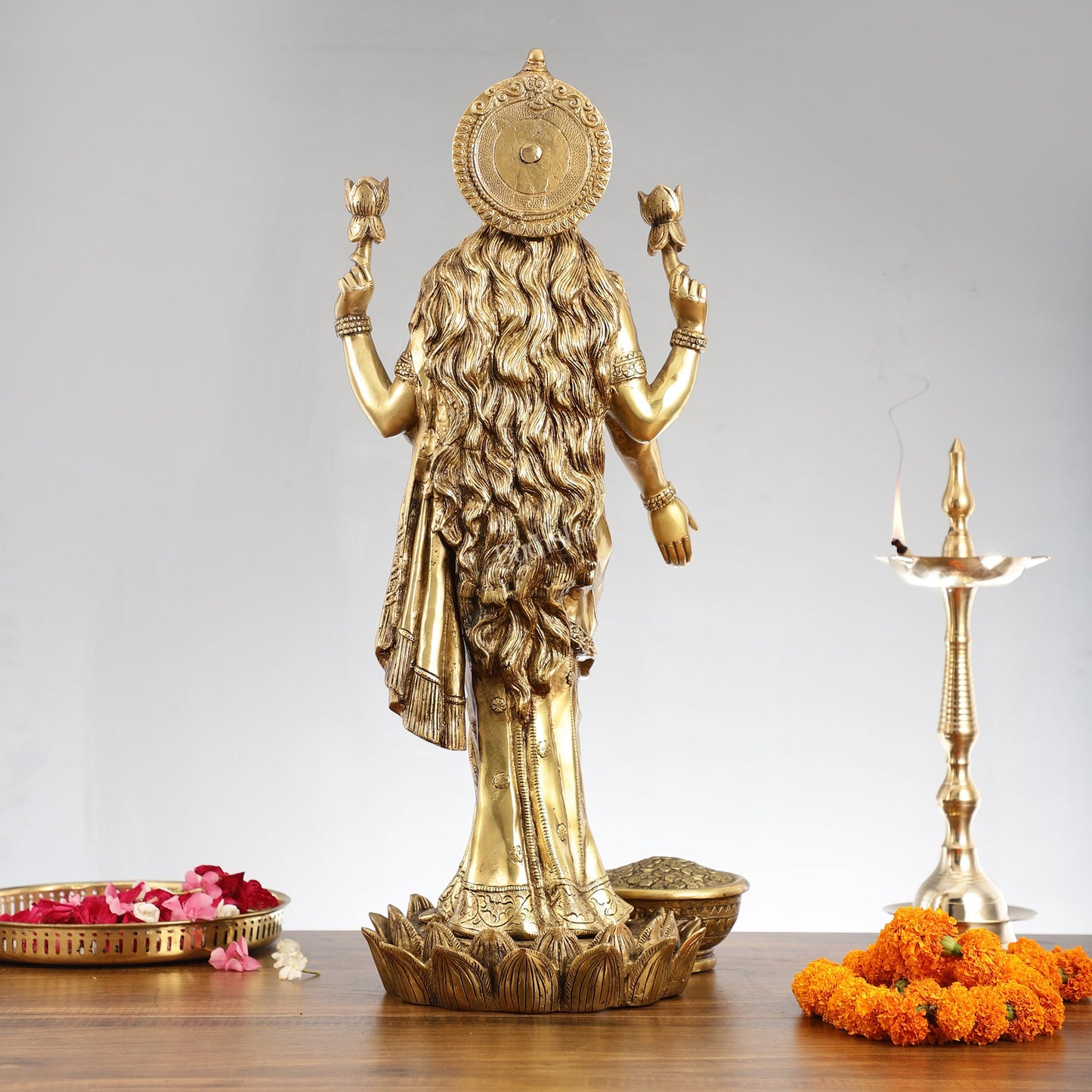 Superfine Standing Dhan Lakshmi Brass Murti - 25 inch - Budhshiv.com