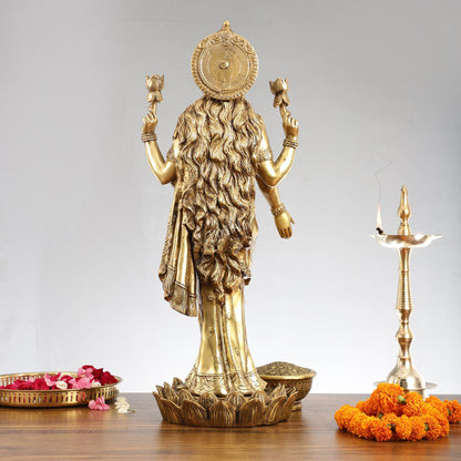 Superfine Standing Dhan Lakshmi Brass Murti - 25 inch - Budhshiv.com