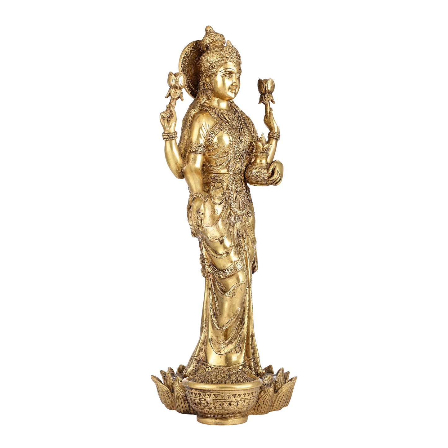 Superfine Standing Dhan Lakshmi Brass Murti - 25 inch - Budhshiv.com