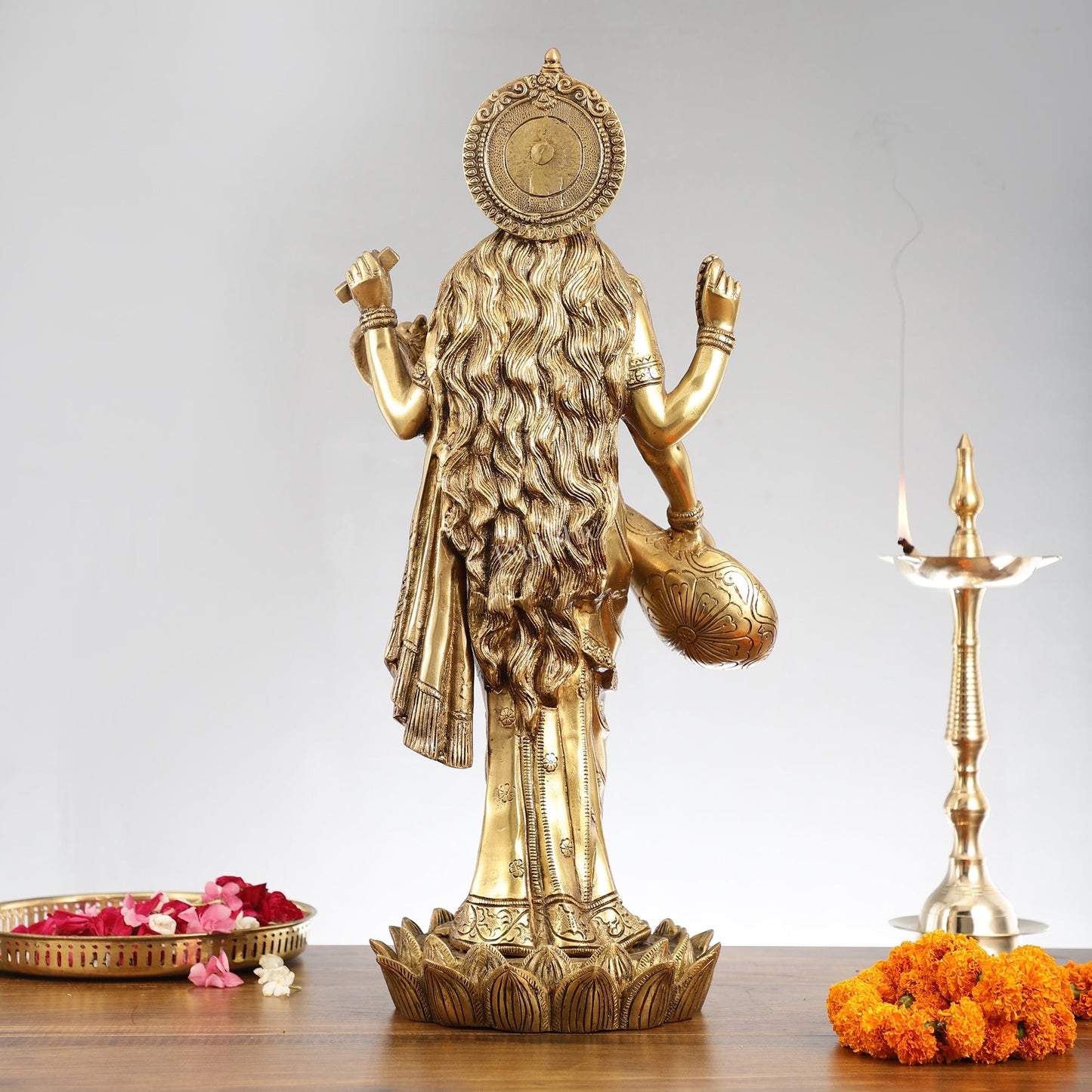 Superfine Standing Saraswati Brass Murti - 25 inch - Budhshiv.com