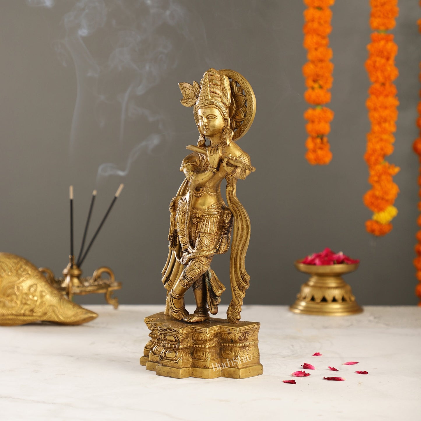 Supreme Krishna: Exquisite 12-Inch Brass Idol - Budhshiv.com