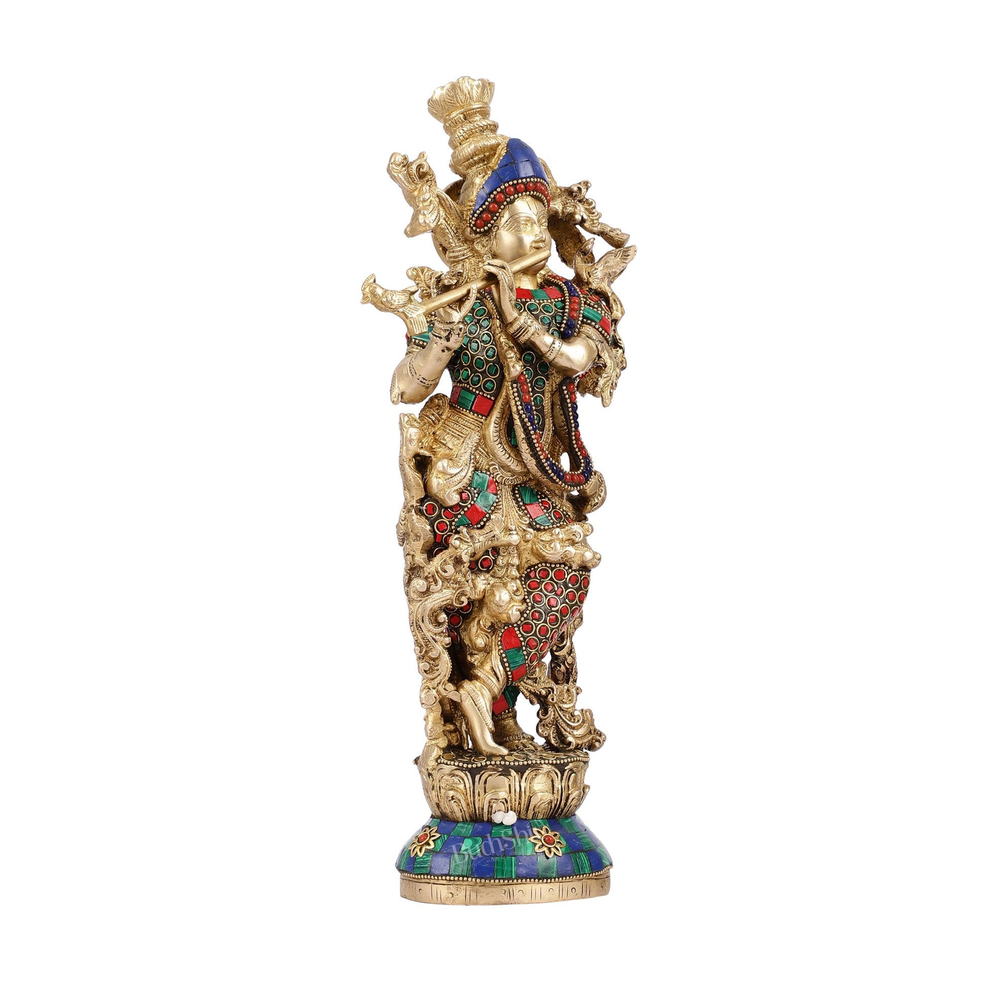 The Brass Krishna Statue - Divine Handcrafted Masterpiece | 14 inch - Budhshiv.com