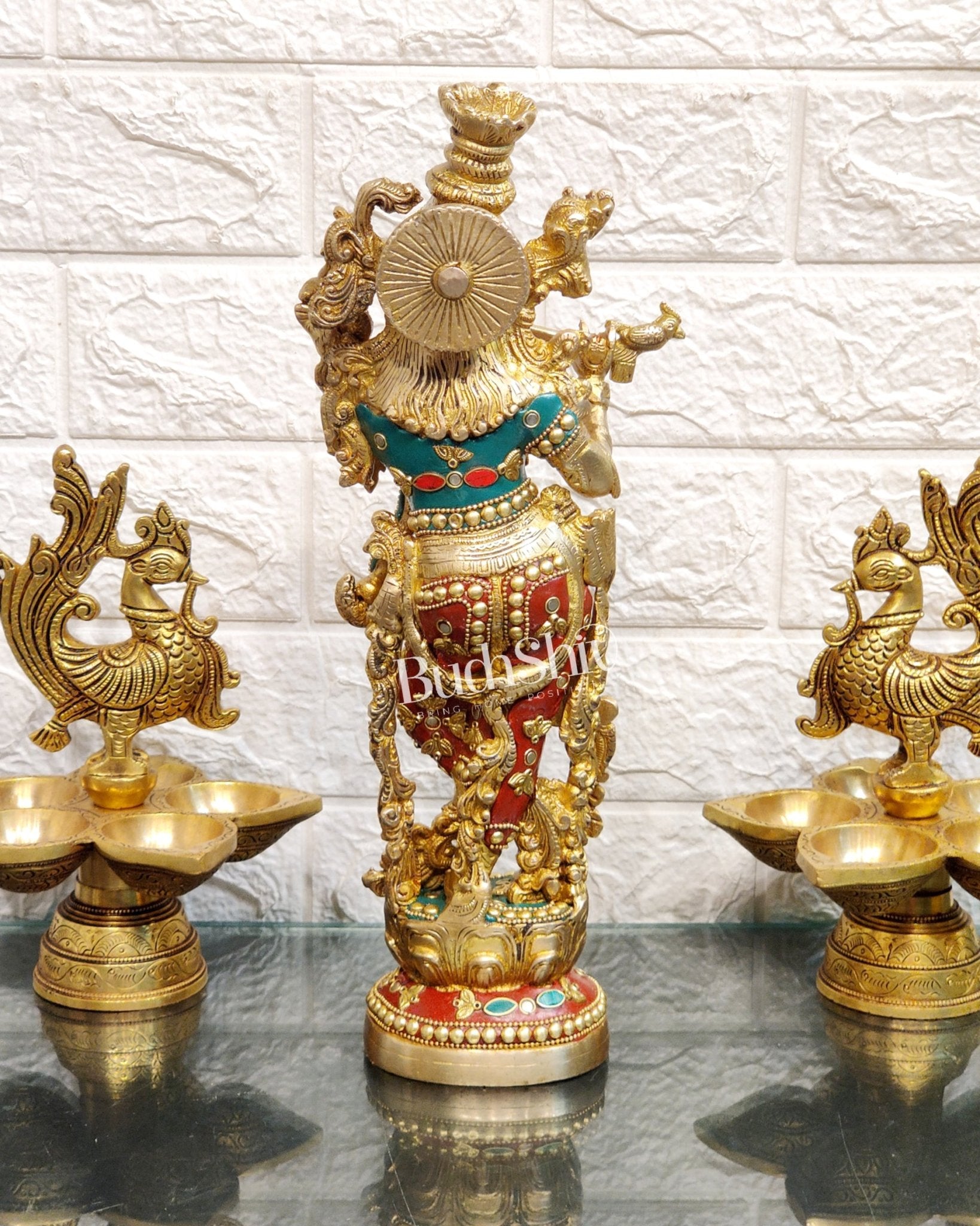 Brass Krishna Statue -Handcrafted Masterpiece | 14 Inches Stonework ...