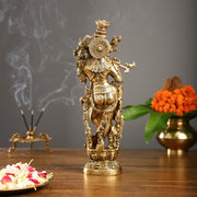 The Brass Krishna Statue - Divine Masterpiece of Lord Krishna | 14 inches - Budhshiv.com