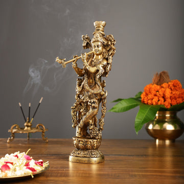The Brass Krishna Statue - Divine Masterpiece of Lord Krishna | 14 inches - Budhshiv.com