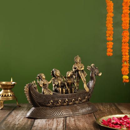 The Divine Journey - Handcrafted Superfine Lord Rama, Sita, and Lakshmana Statue with Kevat Antique - Budhshiv.com