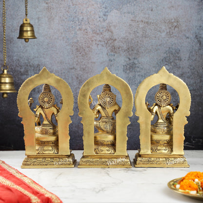 The Holy Trinity - Ganesha, Lakshmi, Saraswati - Brass Idols 10" - Budhshiv.com