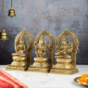 The Holy Trinity - Ganesha, Lakshmi, Saraswati - Brass Idols 10" - Budhshiv.com