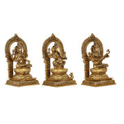 The Holy Trinity - Ganesha, Lakshmi, Saraswati - Brass Idols 10" - Budhshiv.com