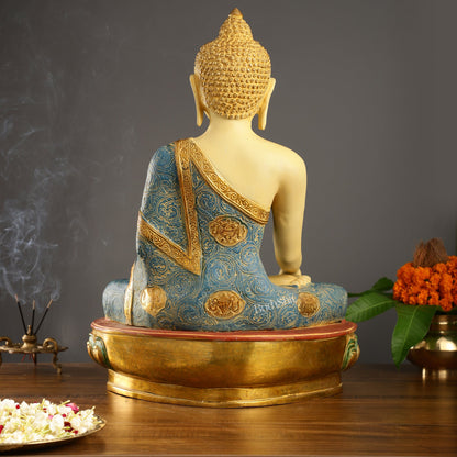 Tibetan Hand-painted Superfine Brass Buddha Statue | Bhoomisparsha Nirvana | 22" - Budhshiv.com