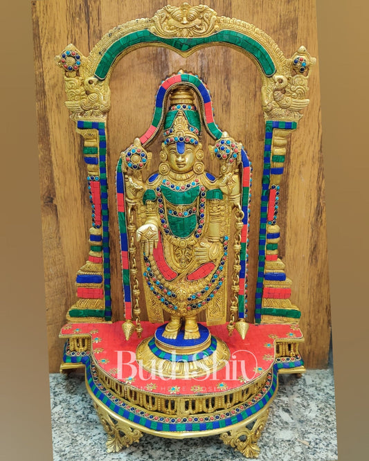 Tirupati Balaji Brass Idol 25 inches with stonework - Budhshiv.com